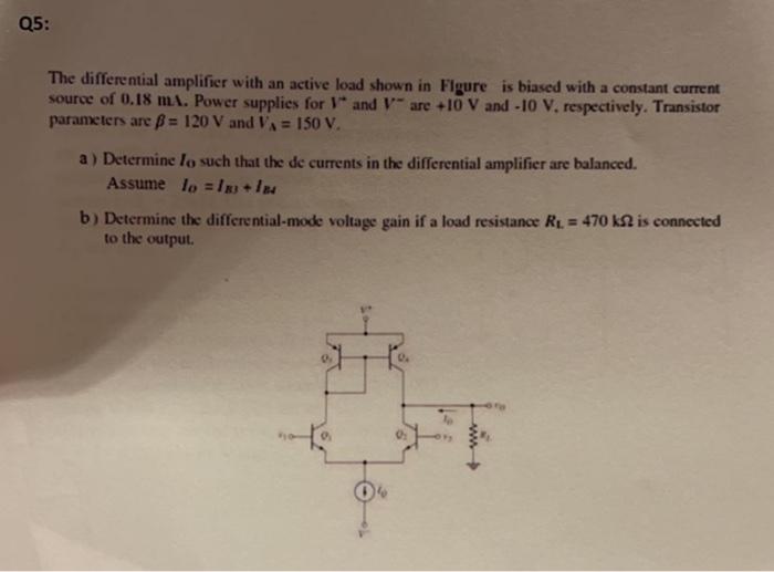 Solved Q5: The differential amplifier with an active load | Chegg.com