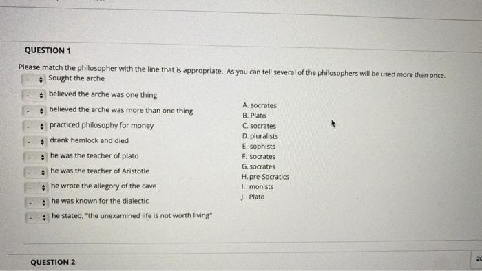 Solved QUESTION 1 Please match the philosopher with the line