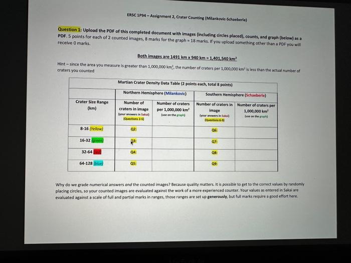 ERSC 1P94 - Assignment 2, Crater Counting | Chegg.com