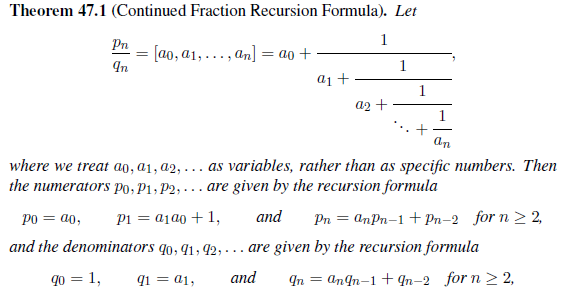 Solved: The continued Fraction Recursion Formula (Theorem 47.1 ...