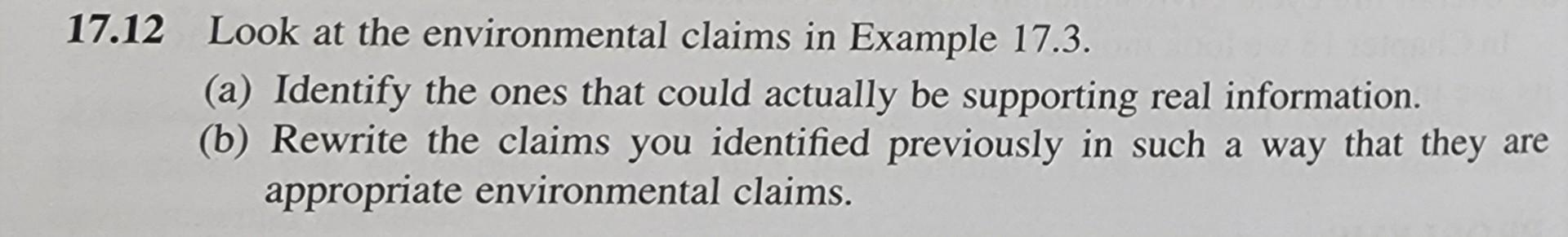 Solved 17.12 Look at the environmental claims in Example | Chegg.com