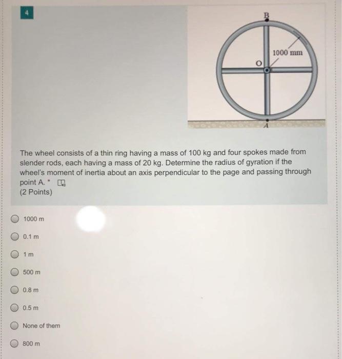 Solved 1000 mm The wheel consists of a thin ring having a | Chegg.com