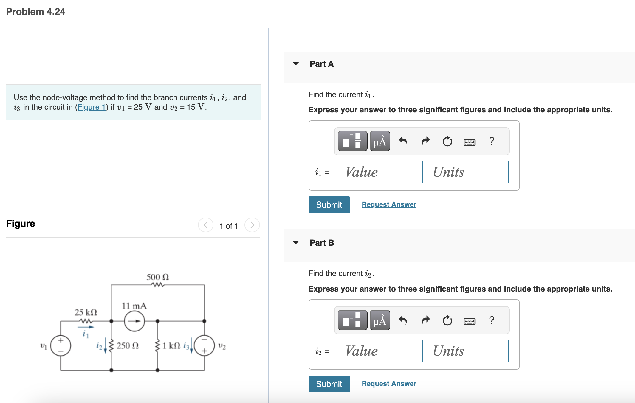 Solved Problem 4.24Part AUse the node-voltage method to find | Chegg.com