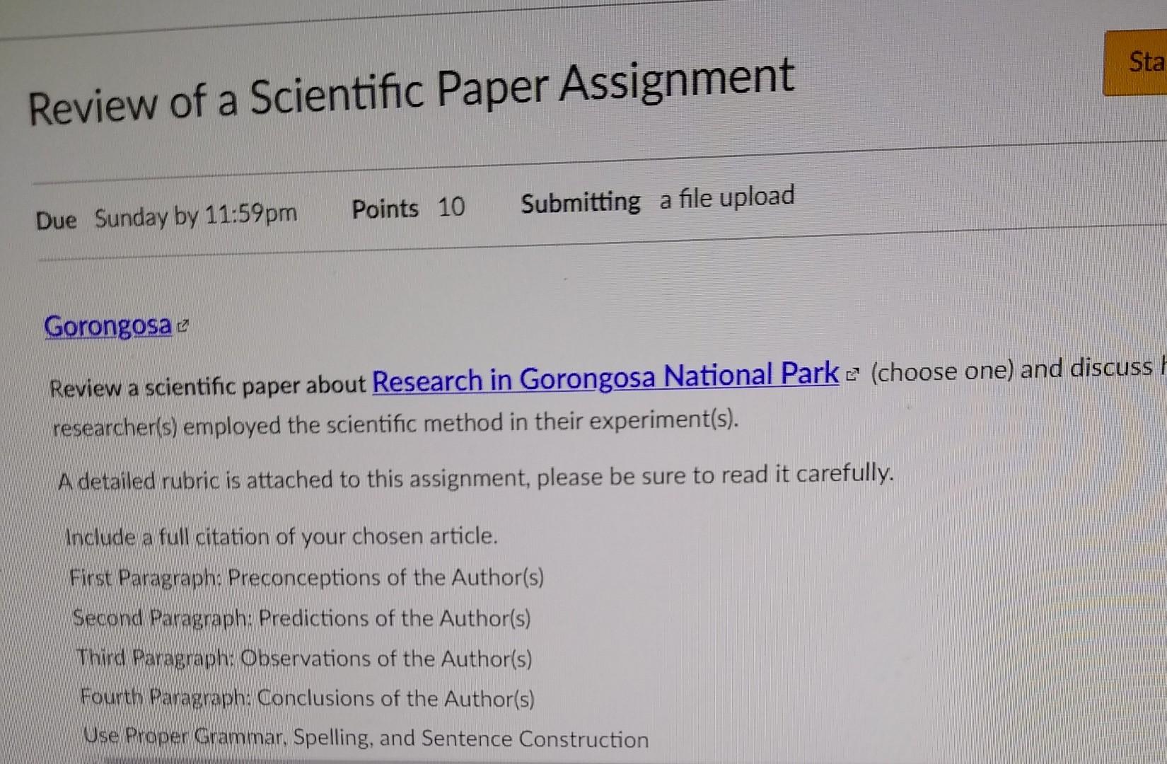 Sta Review of a Scientific Paper Assignment Due | Chegg.com