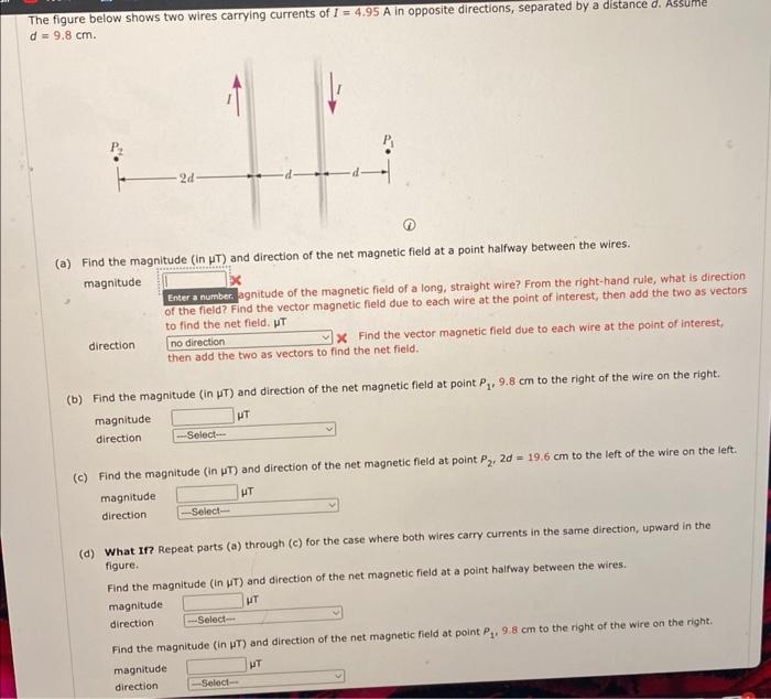 Solved The figure below shows two wires carrying currents of | Chegg.com