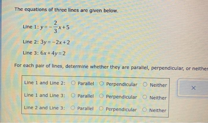 Solved The equations of three lines are given below. Line | Chegg.com