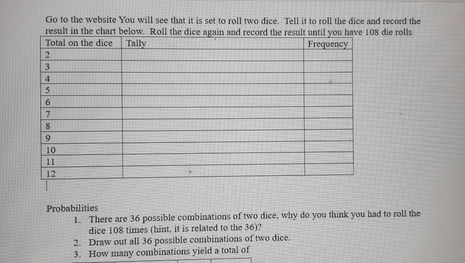 Roll and Record with 2 Dice