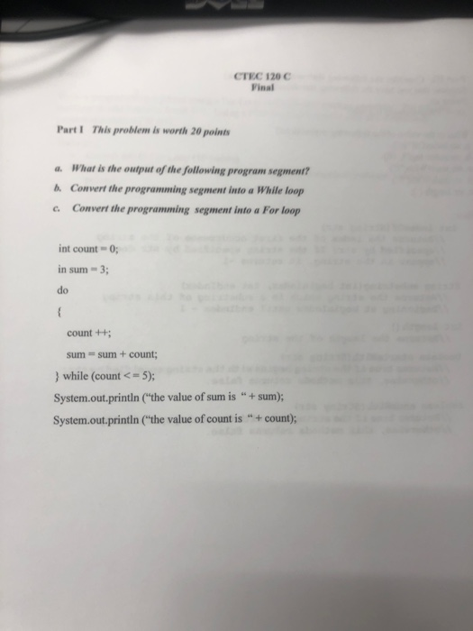 Solved Part IV Write a programming segment using a For Loop | Chegg.com
