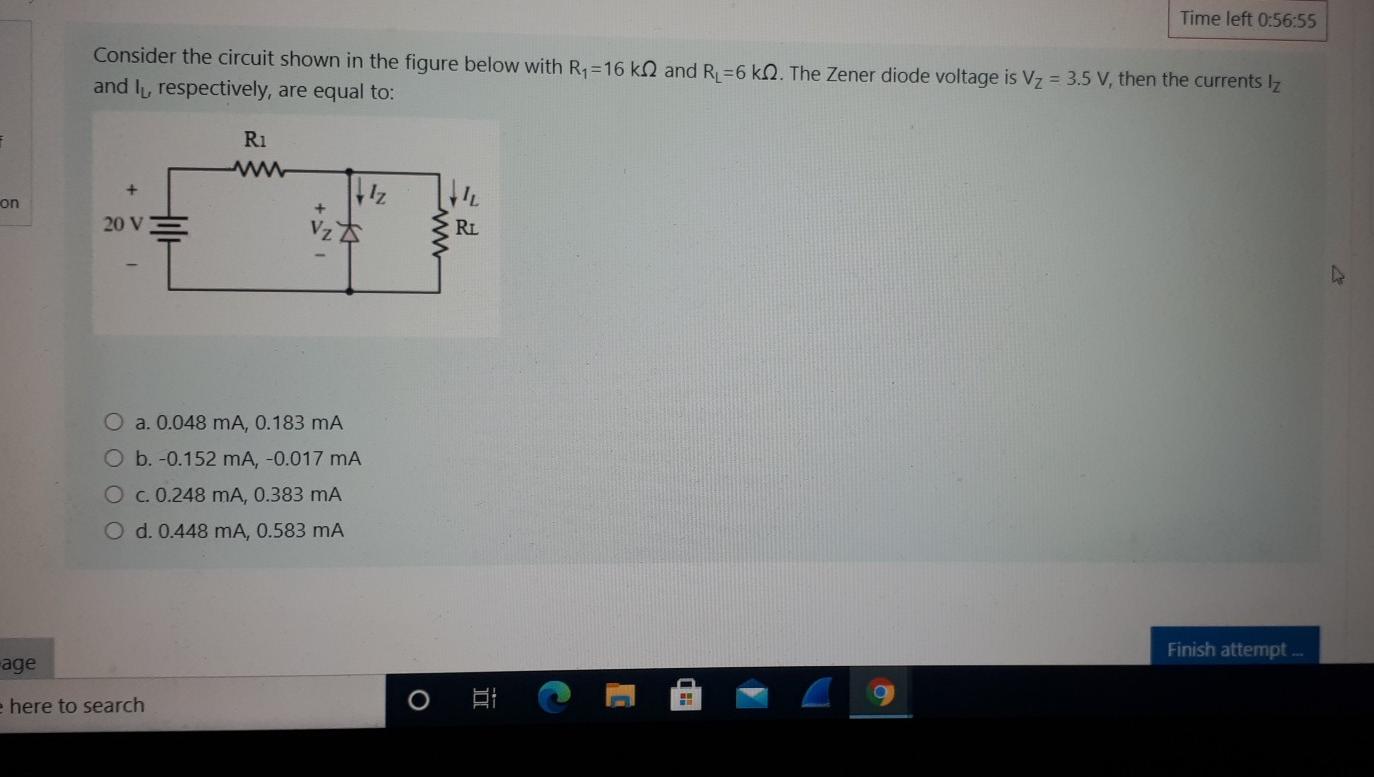 Solved Time left 0:56:55 Consider the circuit shown in the | Chegg.com