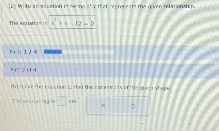 (a) Write an equation in terms of x that represents | Chegg.com