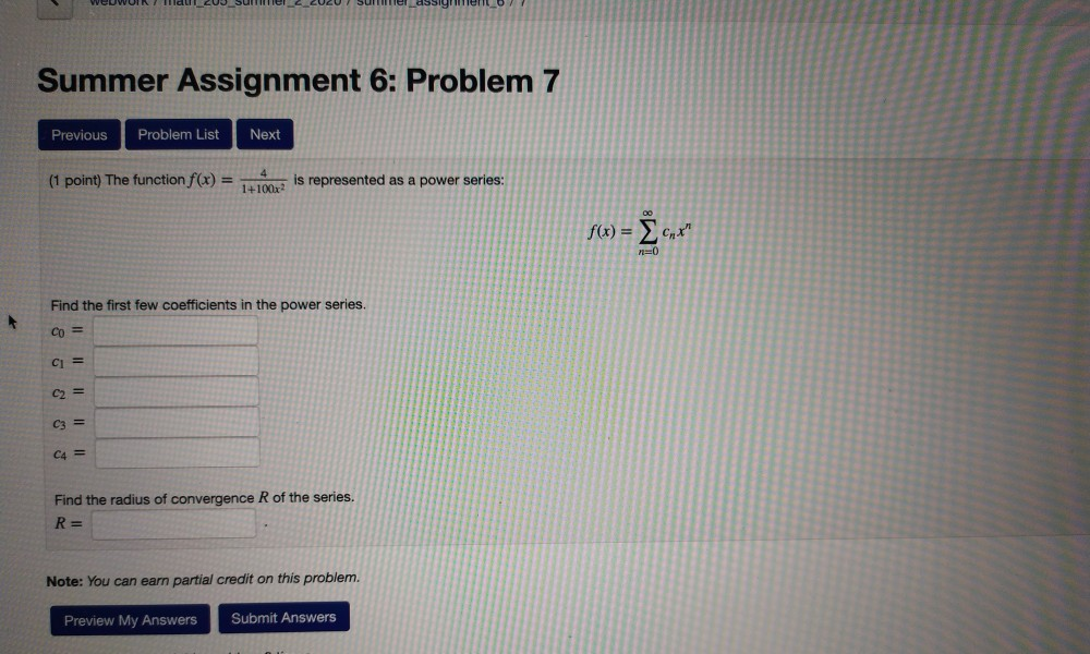 Solved Summer Assignment 6: Problem 3 Previous Problem List | Chegg.com