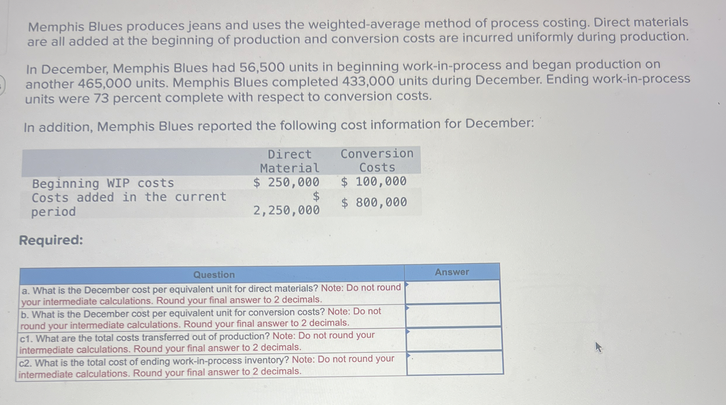 Solved Memphis Blues produces jeans and uses the