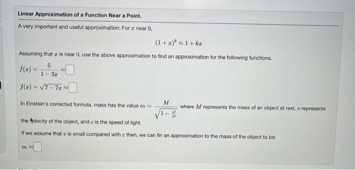 Solved Linear Approximation of a Function Near a Point. A | Chegg.com