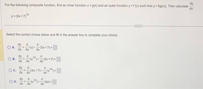 Solved For the following composite function, find an inner | Chegg.com