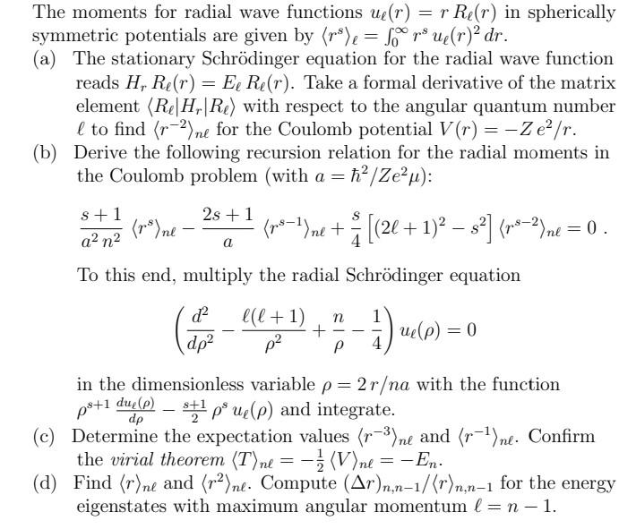 Solved The moments for radial wave functions uℓ(r)=rRℓ(r) in | Chegg.com