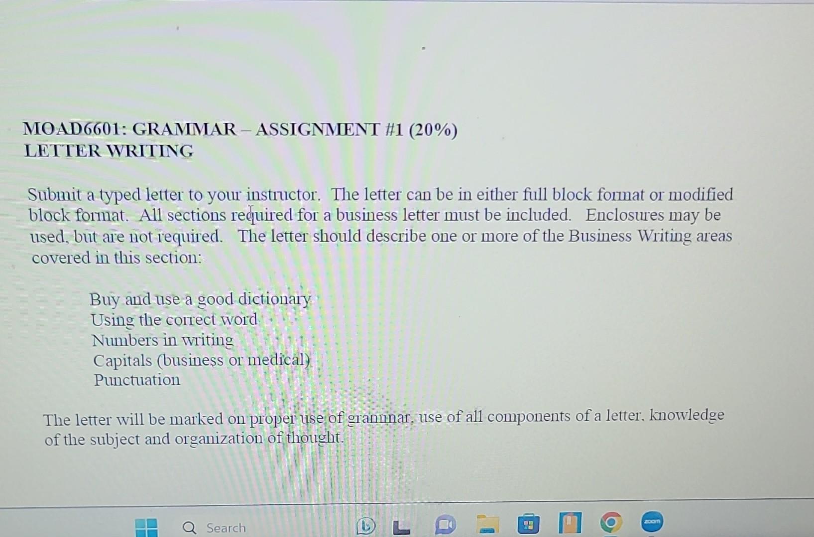 IOAD6601: GRAMMAR - ASSIGNMENT \\#1 (20\\%) ETTER | Chegg.com