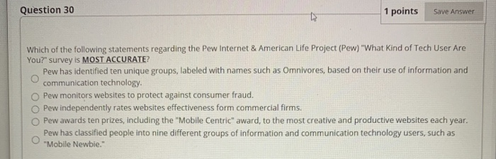 Solved Question 30 1 points Save Answer Which of the | Chegg.com