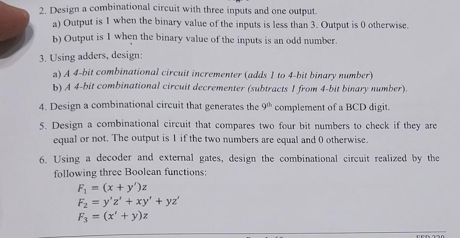 2. Design A Combinational Circuit With Three Inputs 