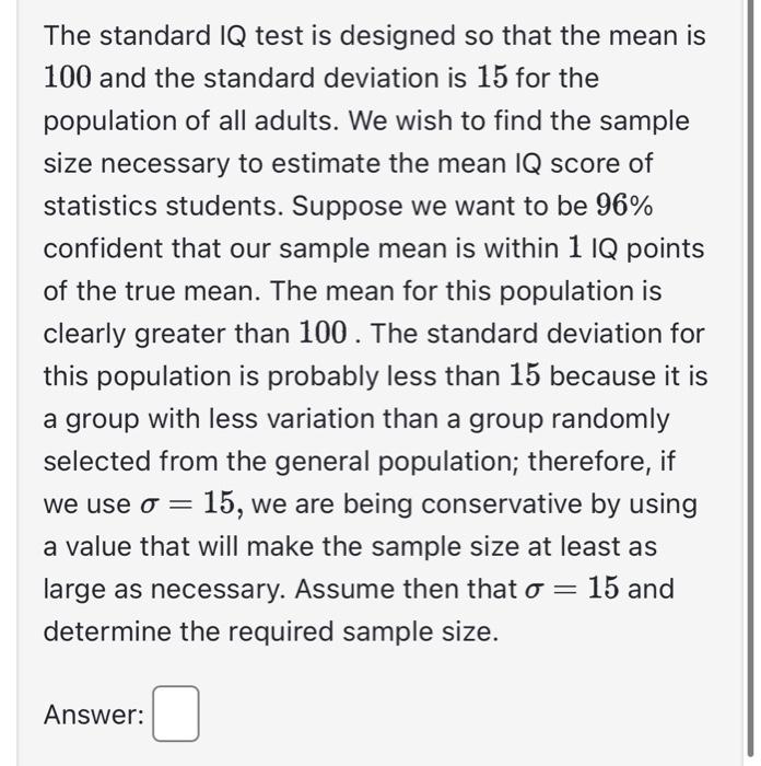 Solved The standard IQ test is designed so that the mean is | Chegg.com