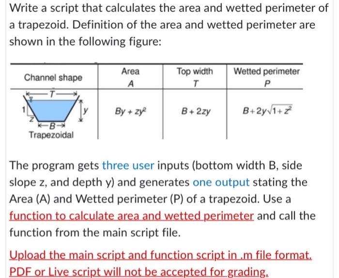 [Solved]: Matlab Code Write A Script That Calculates The Are