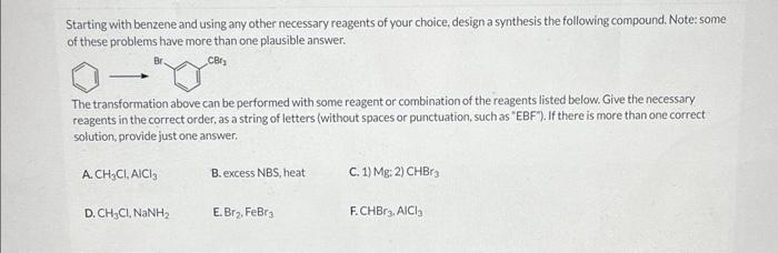 Solved Starting With Benzene And Using Any Other Necessary | Chegg.com