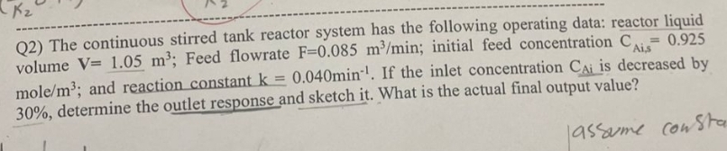 Solved Q2) ﻿The continuous stirred tank reactor system has | Chegg.com