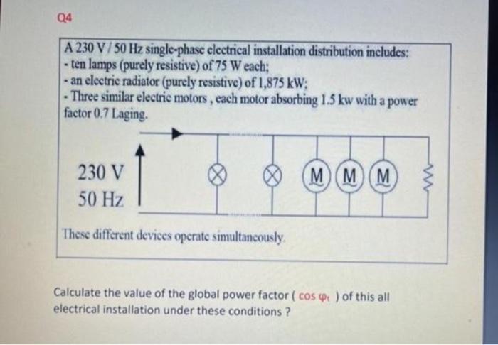 Solved Q4 A 230 V/50 Hz single-phase electrical installation | Chegg.com