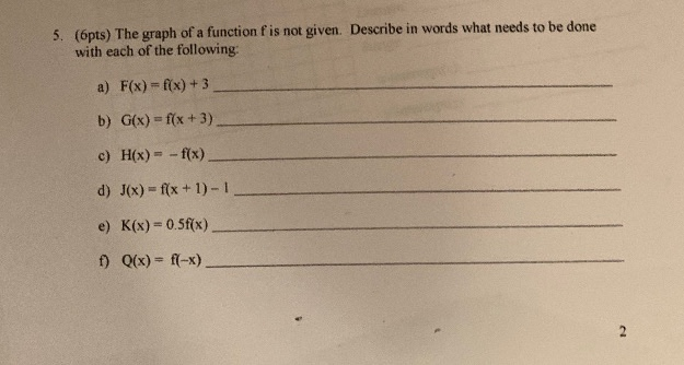 Solved 5 6pts The Graph Of A Function F Is Not Given Chegg Com