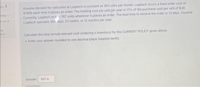 Solved Assume demand for webcams at Logitech is constant at | Chegg.com
