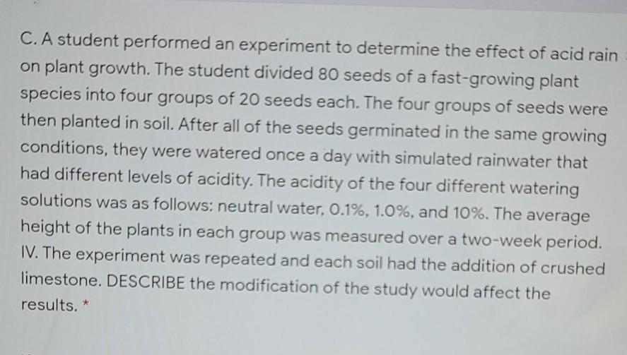 Solved C. A student performed an experiment to determine the | Chegg.com