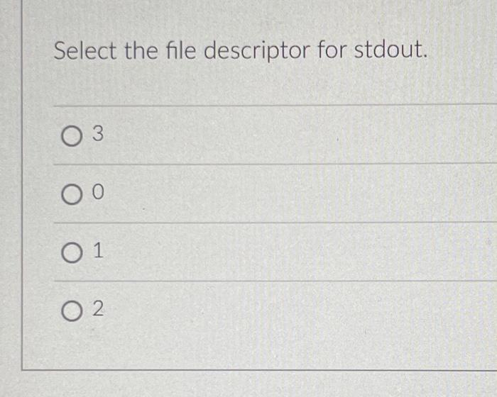 Solved Select the file descriptor for stdin. 03 O 3 ОО 0 1