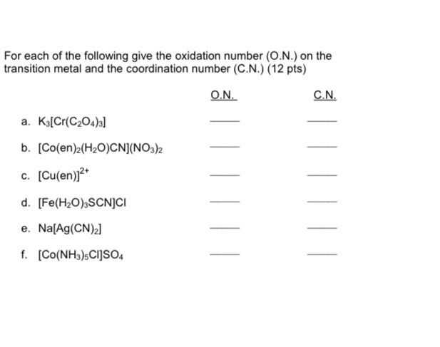 k co cn )( co 2 no oxidation number