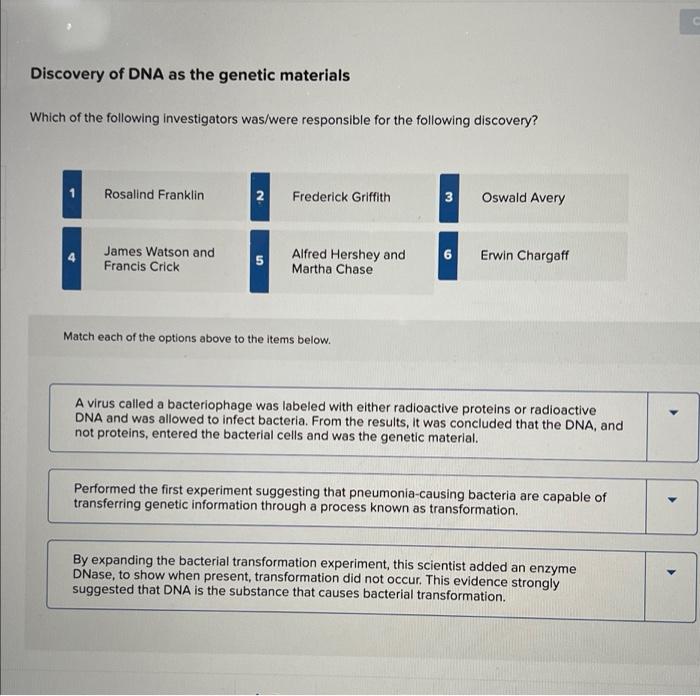 Solved Discovery of DNA as the genetic materials Which of | Chegg.com