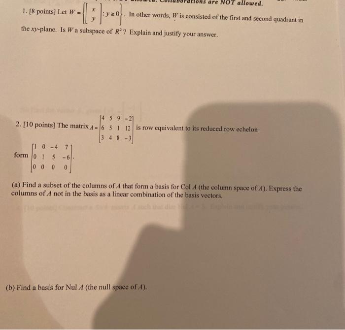 Solved number 1 and 2 a and b linear algebra show all work | Chegg.com