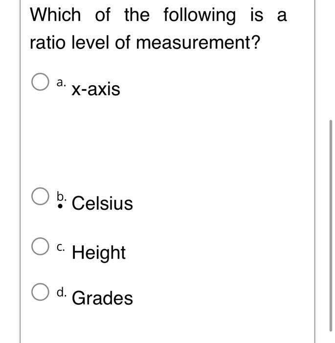 Solved Which of the following is a ratio level of