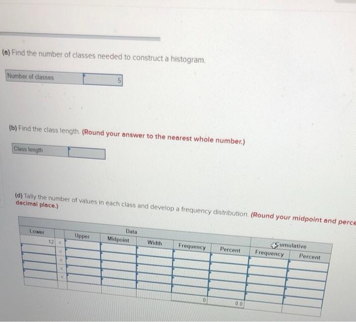 Solved Consider The Following Data: (a) Find The Number Of | Chegg.com