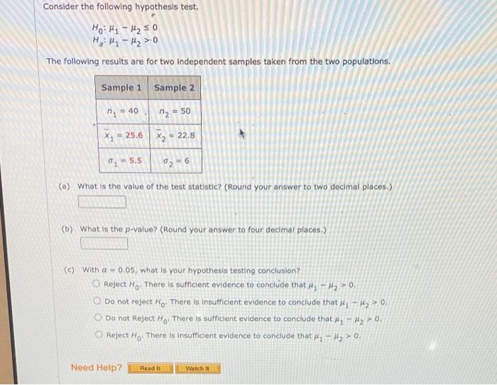 Solved Consider The Following Hypothesis Test. | Chegg.com