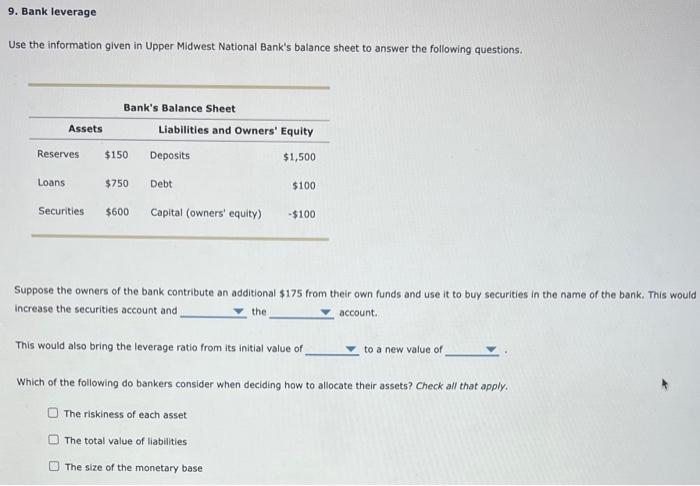 Solved Use The Information Given In Upper Midwest National