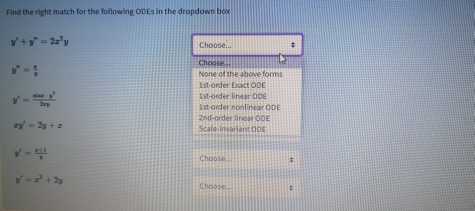 Solved Find the right match for the following ODEs in the | Chegg.com