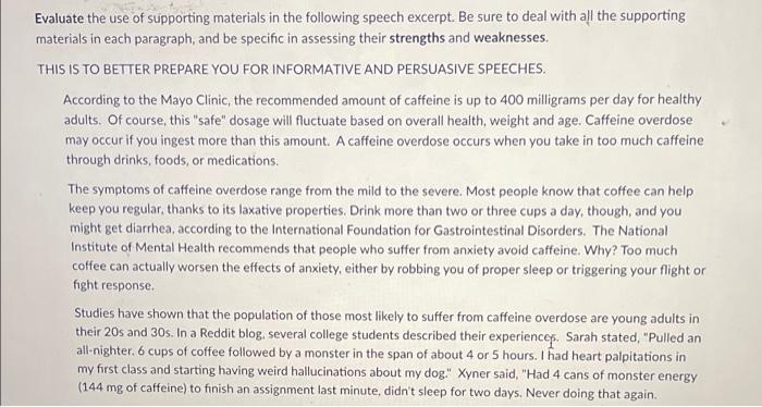 Evaluate The Use Of Supporting Materials In The Chegg