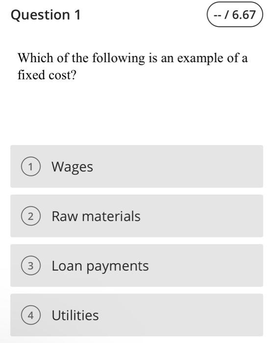 Solved Which of the following is an example of a fixed cost?