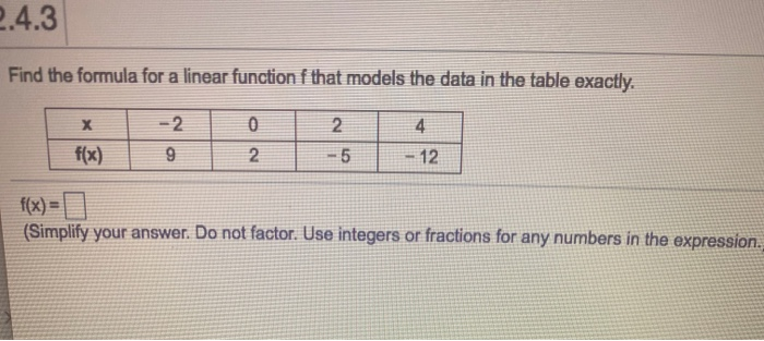 Solved 2.4.3 Find the formula for a linear function f that | Chegg.com