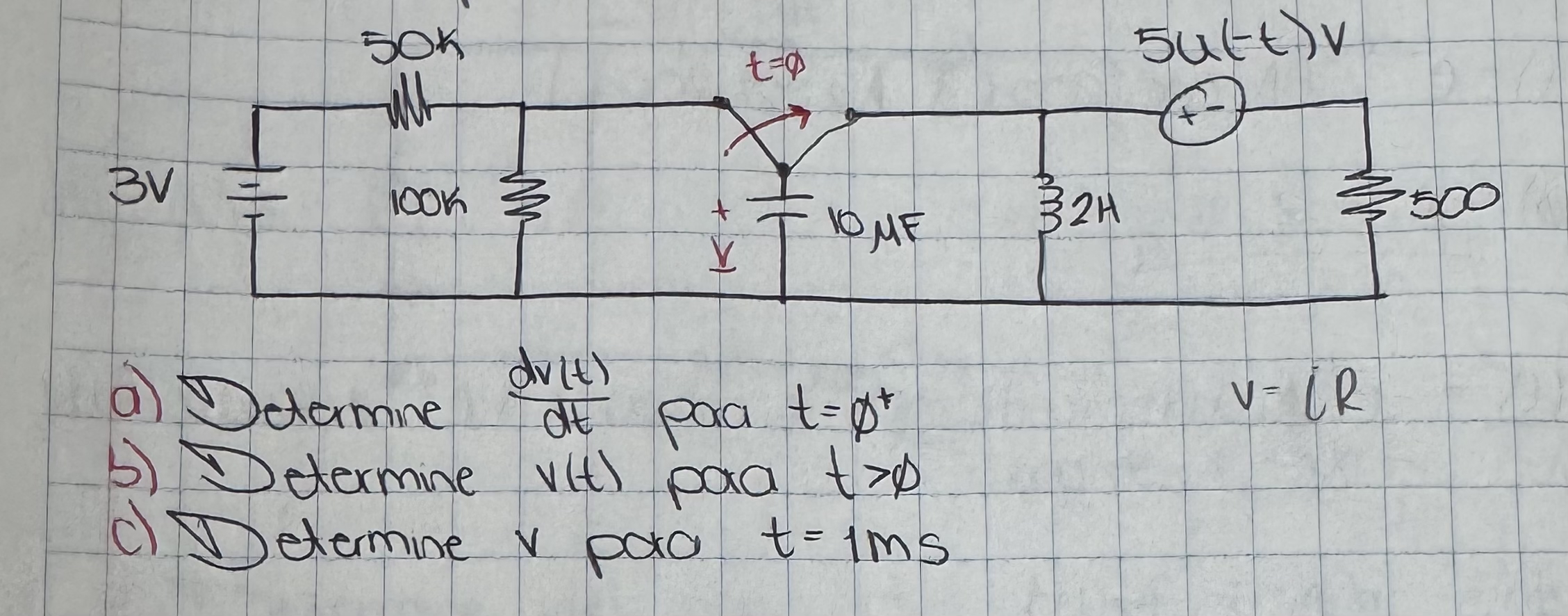 Solved a) ﻿Determine dv(t)dt ﻿para t=0+b) ﻿Determine v(t) | Chegg.com