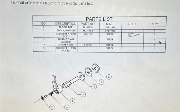 Use Bill of Materials table to represent the parts | Chegg.com