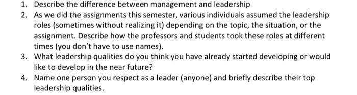 Solved 1. Describe the difference between management and | Chegg.com