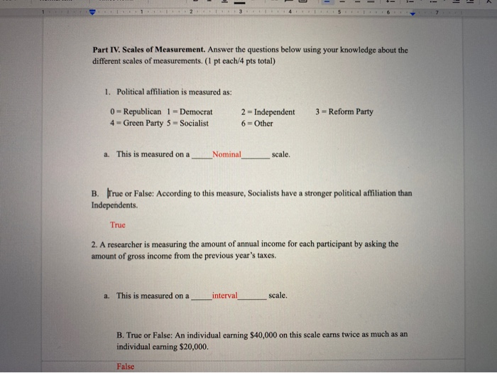 Solved 1 2 7 Part Iv Scales Of Measurement Answer The Chegg Solved 1 2 7 Part Iv Scales Of Measurement Answer The Chegg