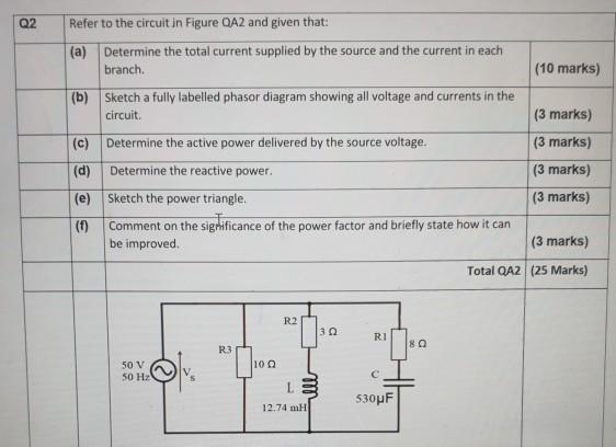 Solved Q2 Refer to the circuit in Figure QA2 and given that: | Chegg.com