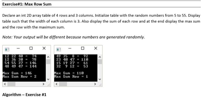 Solved Exercise 1 Max Row Sum Declare an int 2D array table