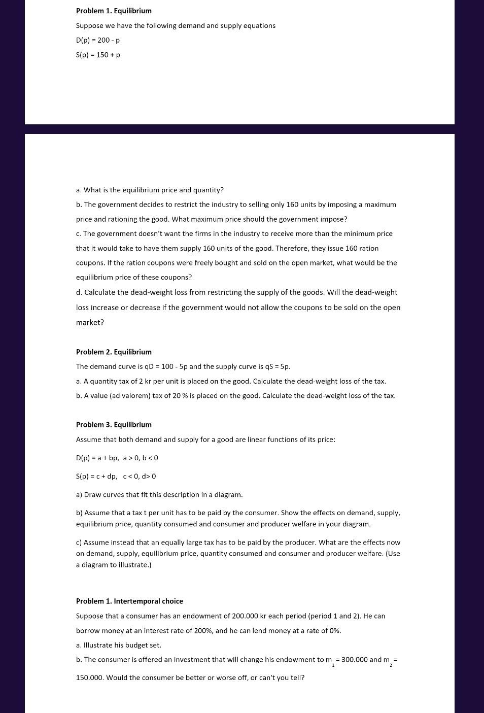 Solved Problem 1. Equilibrium Suppose we have the following | Chegg.com
