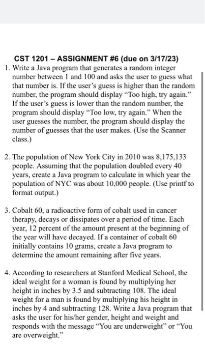Solved CST 1201 - ASSIGNMENT #6 (due on 3/17/23 ) 1. Write 